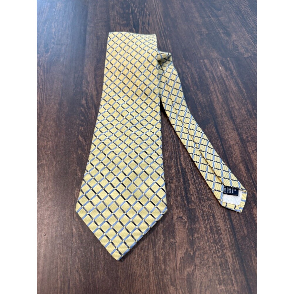 Brooks Brothers Makers All Silk Made in USA Yellow Geometric Square Men's Tie
